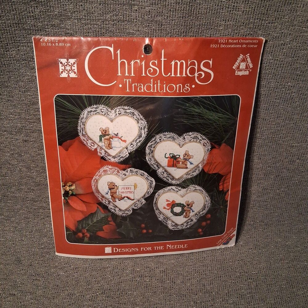 Designs for the Needle Christmas Traditions 1921 Heart Ornaments Cross Stitch